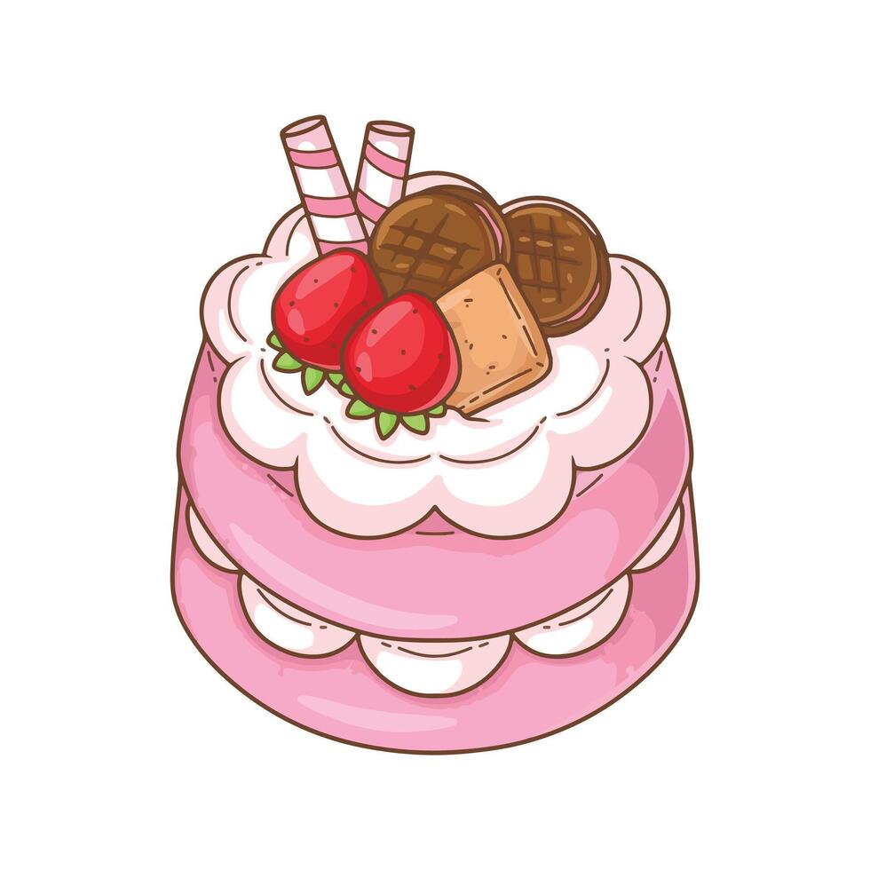 Cake with chocolate and strawberries. illustration isolated on white background. vector