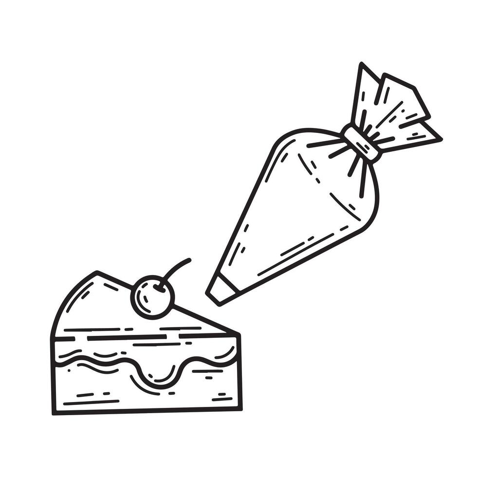 delicious cake with cherries icon cartoon in black and white illustration graphic design vector