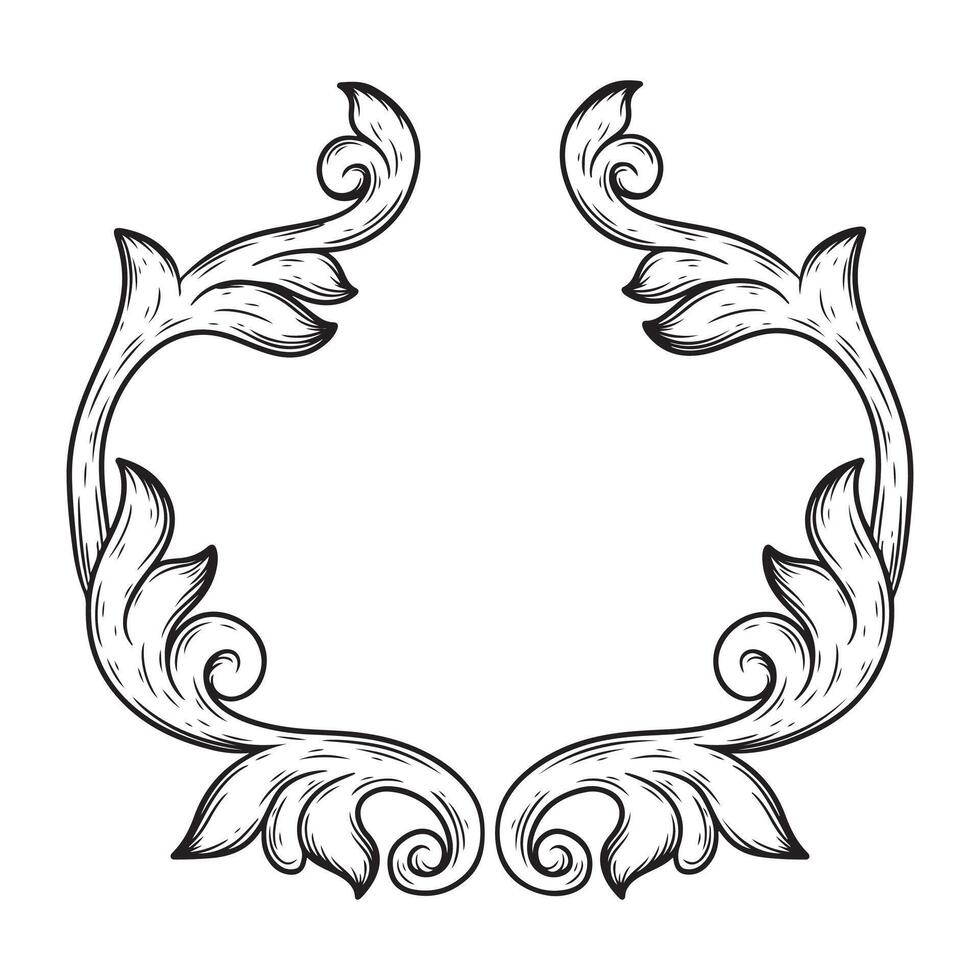 Vintage baroque frame scroll ornament engraving border floral retro pattern antique style acanthus vector