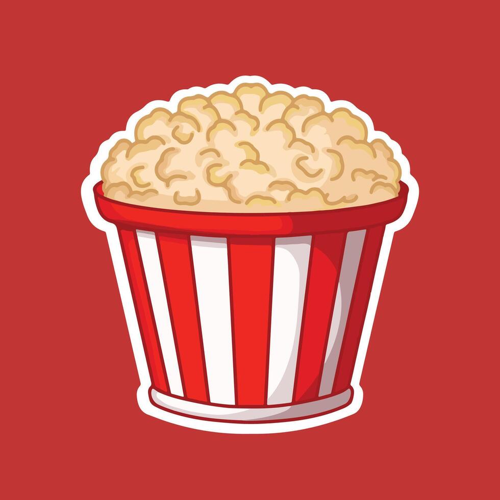 Popcorn in red striped box on red background. illustration vector