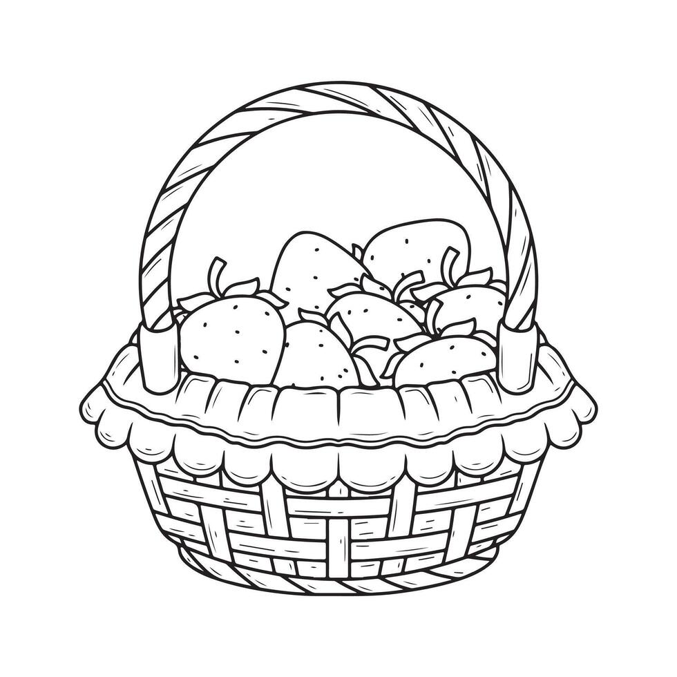 strawberry fruit in basket wicker isolated icon illustration design vector
