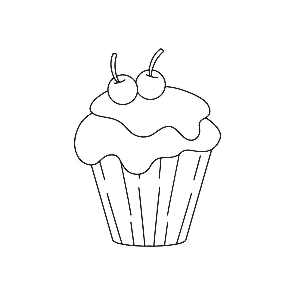 cupcake icon over white background, line style design, illustration vector
