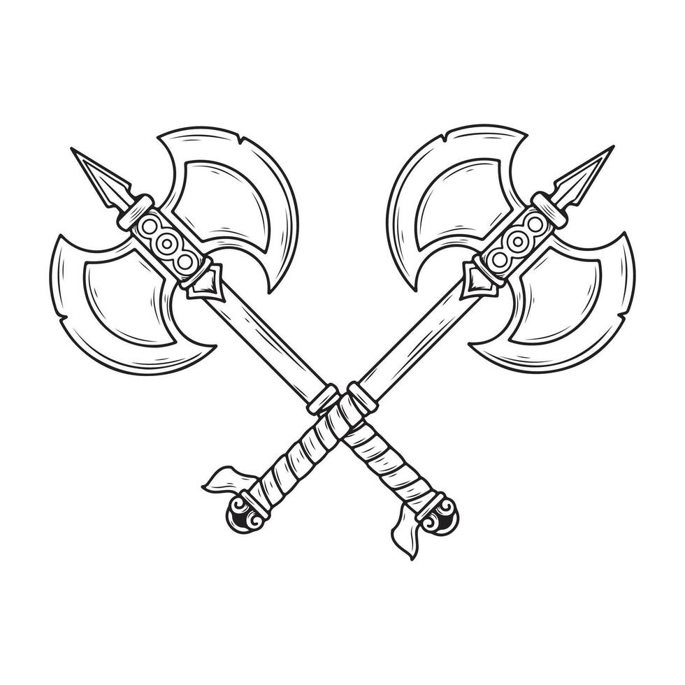 Medieval battle axes icon in outline style isolated on white background. Vikings symbol stock illustration. vector