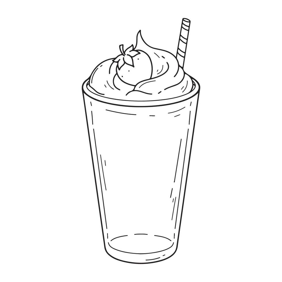 Milkshake with whipped cream. Hand drawn illustration in doodle style vector