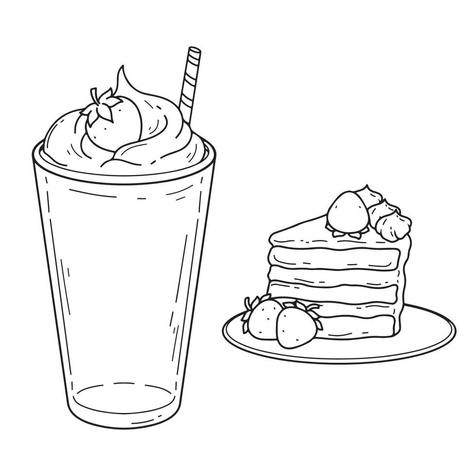 illustration of a milkshake with strawberries and whipped cream vector