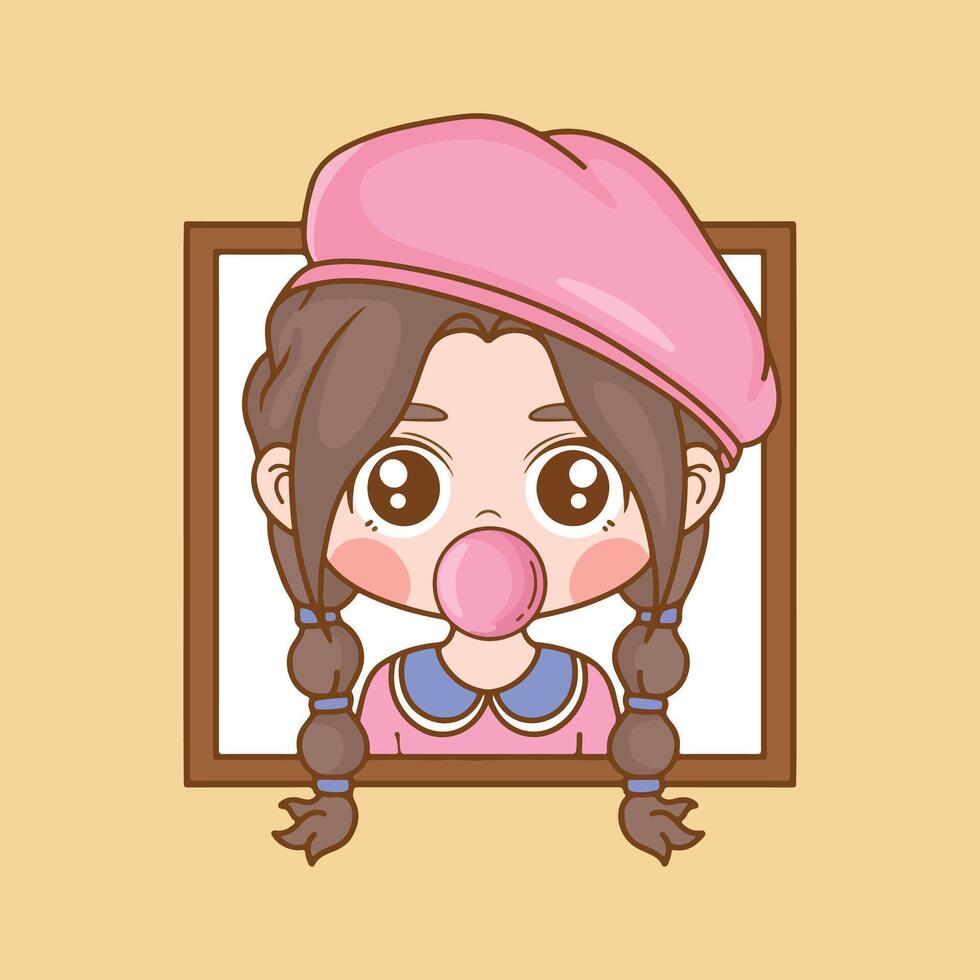Illustration of a Kid Girl Wearing a Pink Beanie Posing in a Frame vector