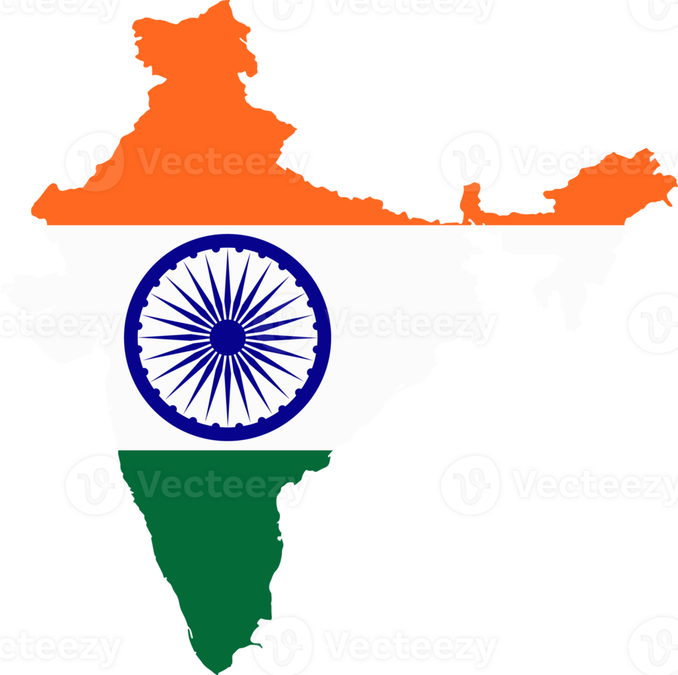 India map with flag, transparent , saffron, white, green png