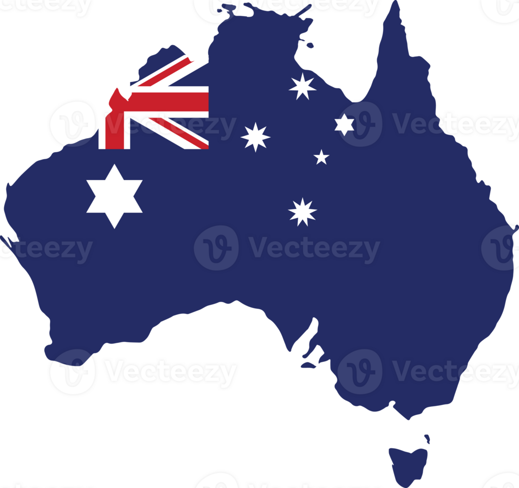Australia map with Australia flag inside png
