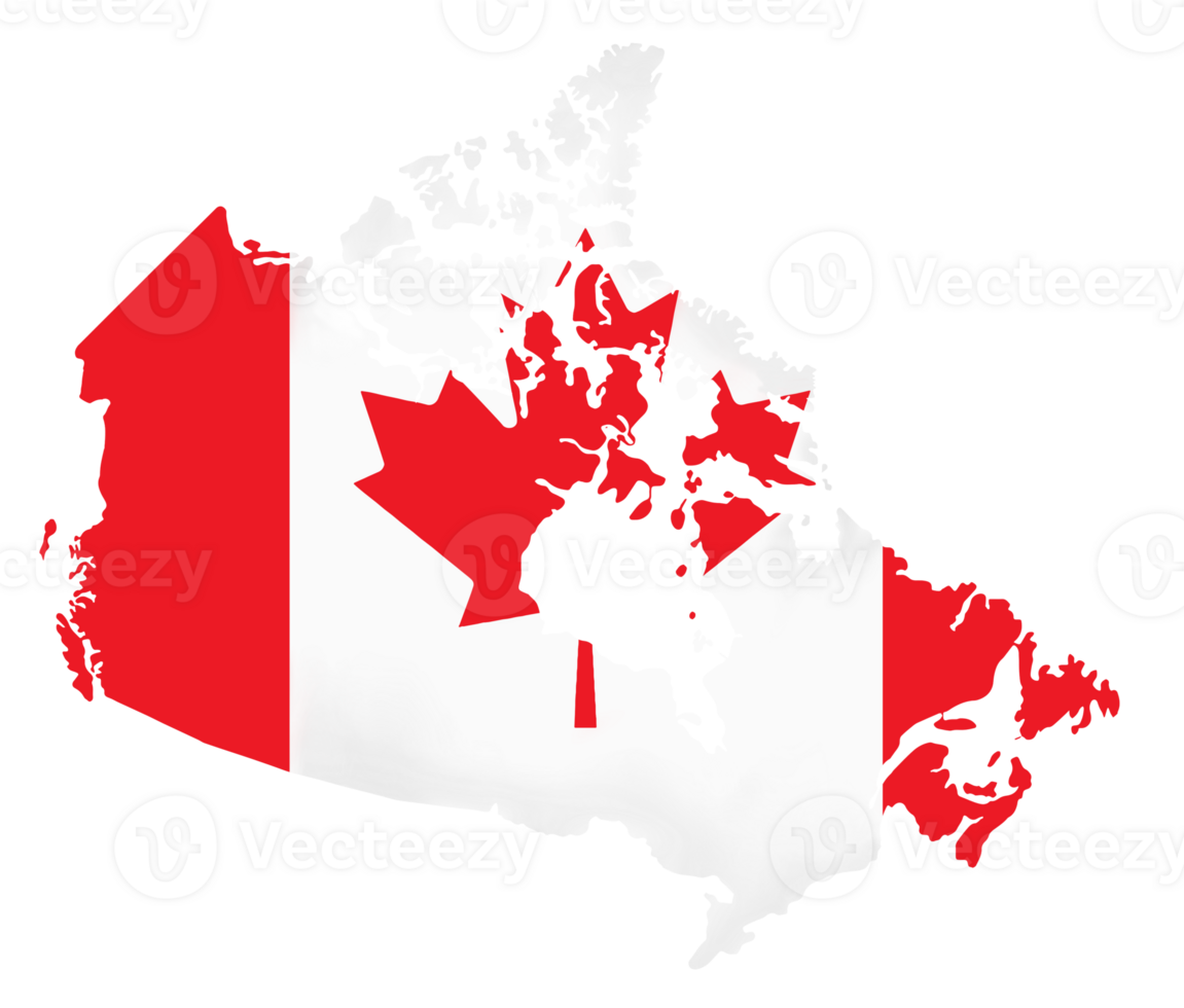 Hand painted Canada map with the Canada flag inside png