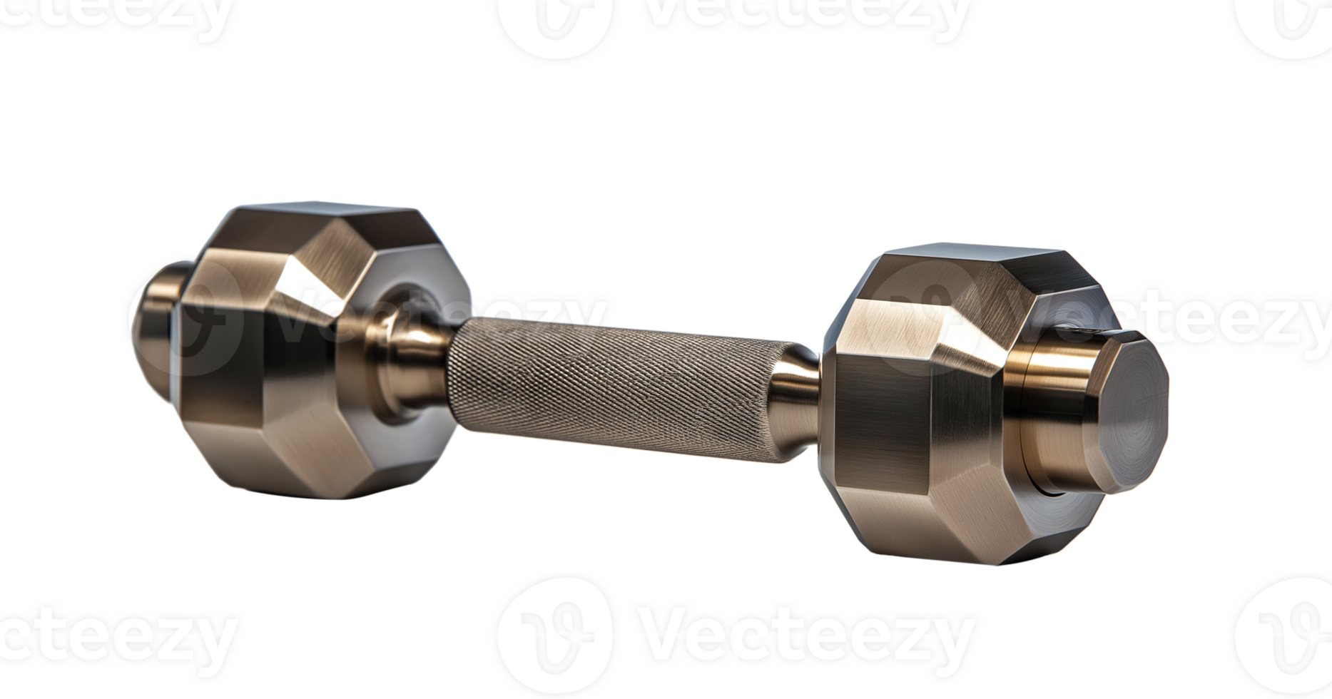 Metal Dumbbell, Polished Chrome with Textured Grips, Transparent Background png