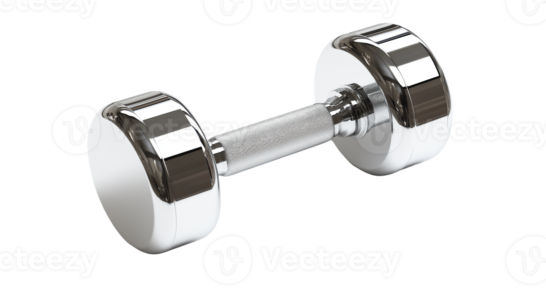 Metal Dumbbell - Polished Chrome with Textured Grips, Isolated on Transparent Background png