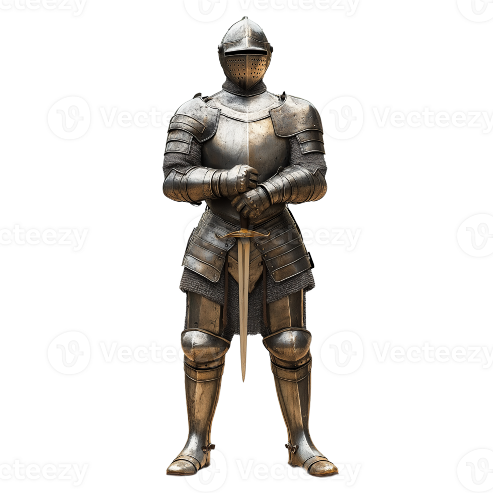Knight in Shining Armor Standing Proud - Isolated on Transparent Background png
