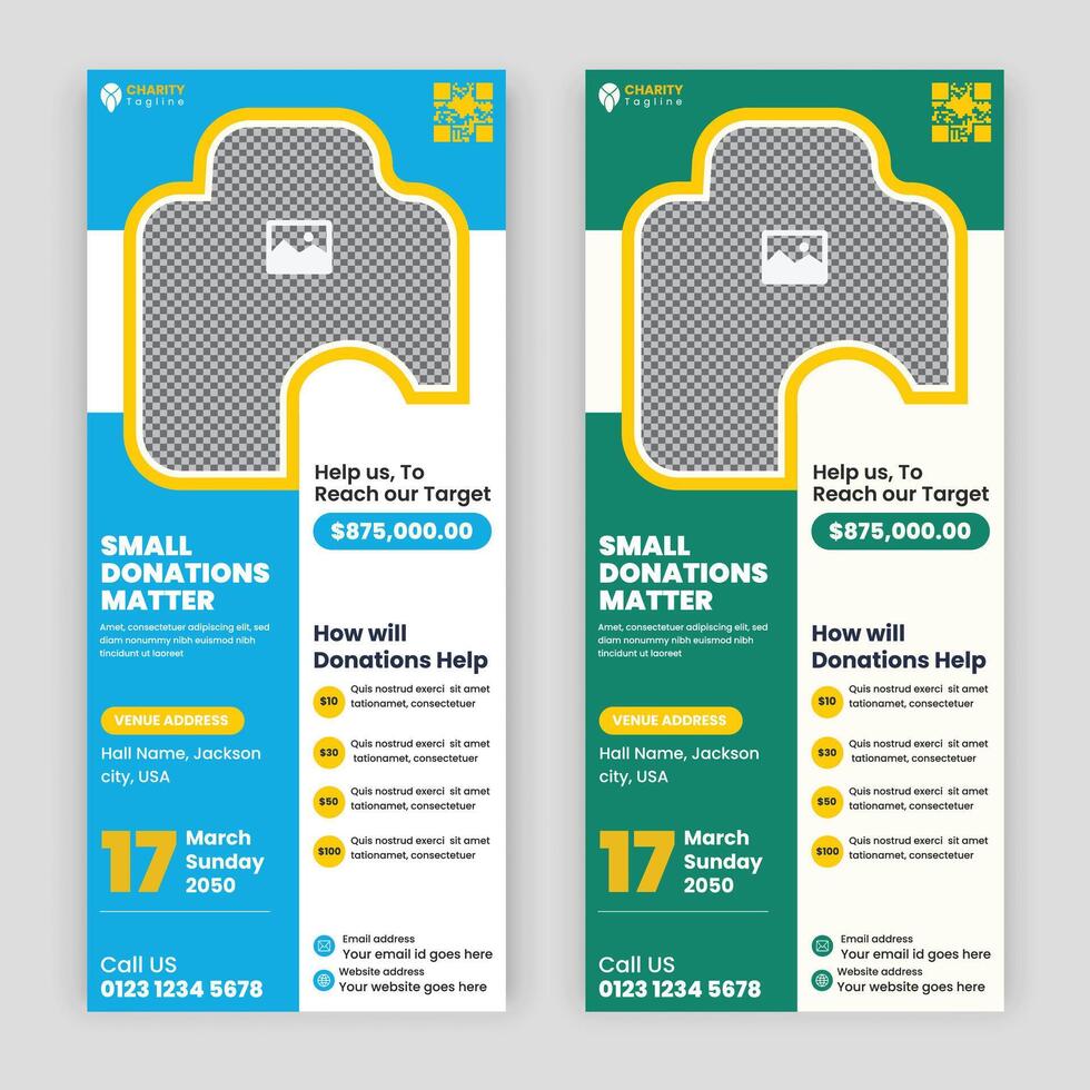 Charity event rack card design or charity fundraiser Dl Flyer, leaflet, and handbill design template vector