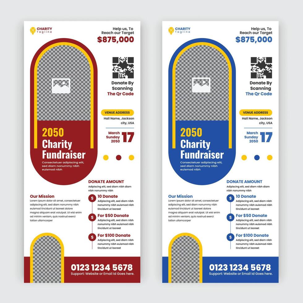 Charity rack card design or charity fundraiser event dl Flyer leaflet and handbill design template vector