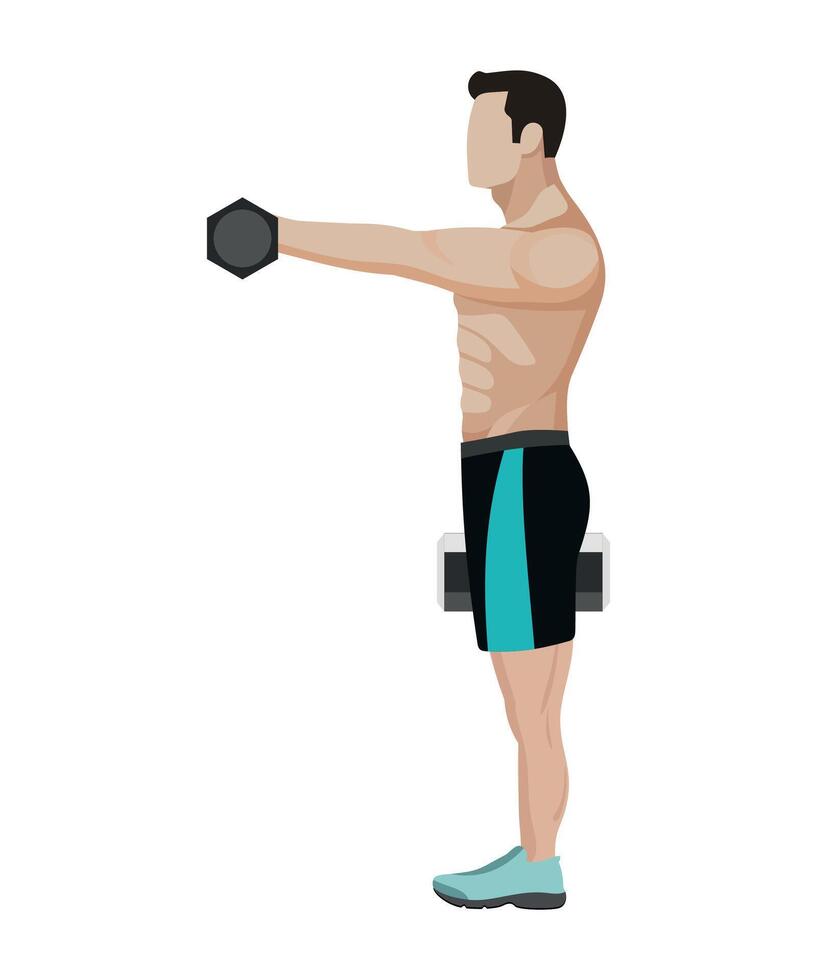 bodybuilder lightweight athlete with dumbbells on white background vector