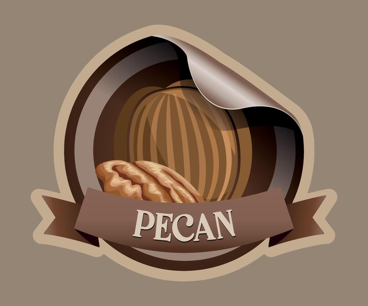 brown pecan nut jar sticker on light brown background vector