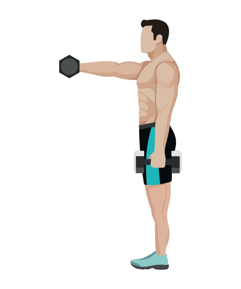 sportsman bodybuilder lightweight athlete with dumbbells on white background vector