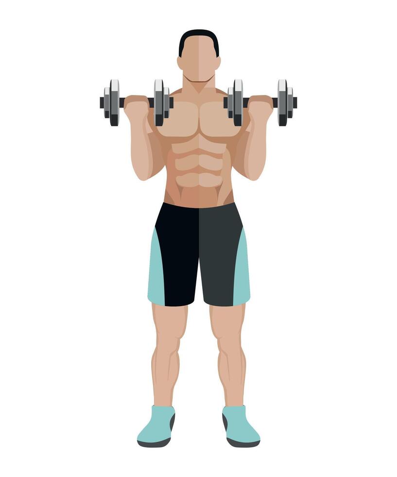sportsman bodybuilder athlete with dumbbells on white background vector