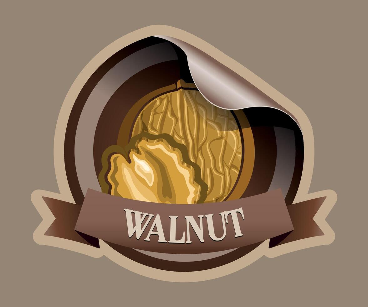 brown walnut jar sticker on light brown background vector