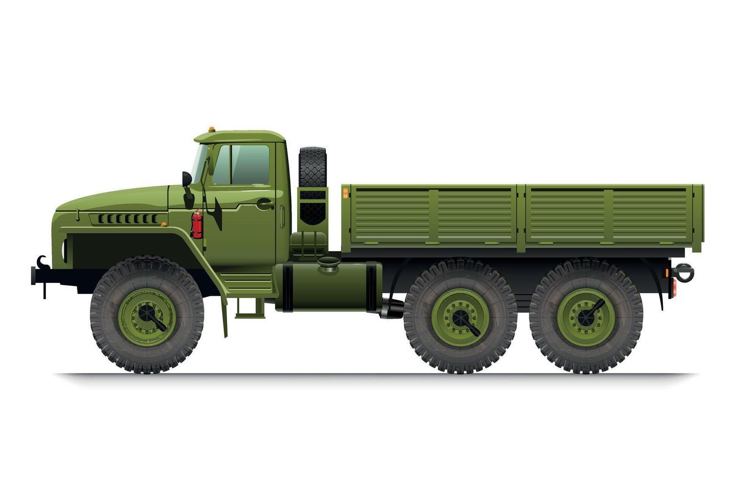 detailed green army military truck on white background vector