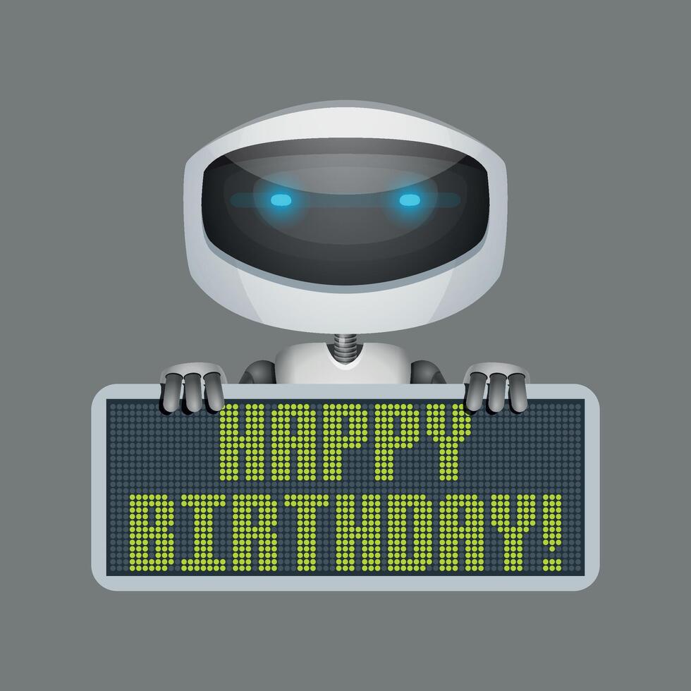 electronic robot with happy birthday sign on white background vector