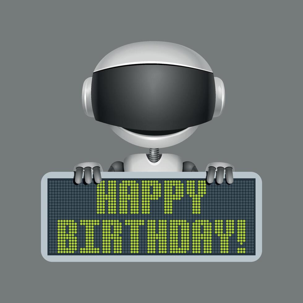 mechanic robot with happy birthday sign on white background vector