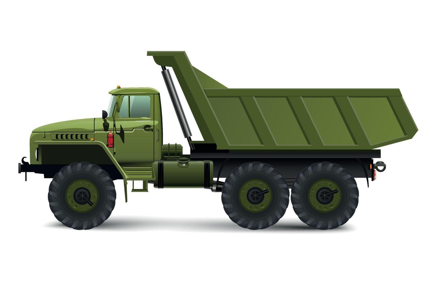 detailed green army military dump truck on white background vector