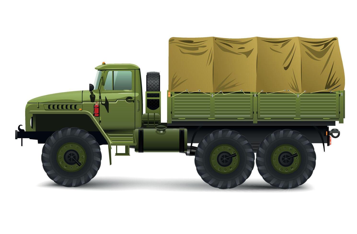 detailed green army military truck with awning on white background vector