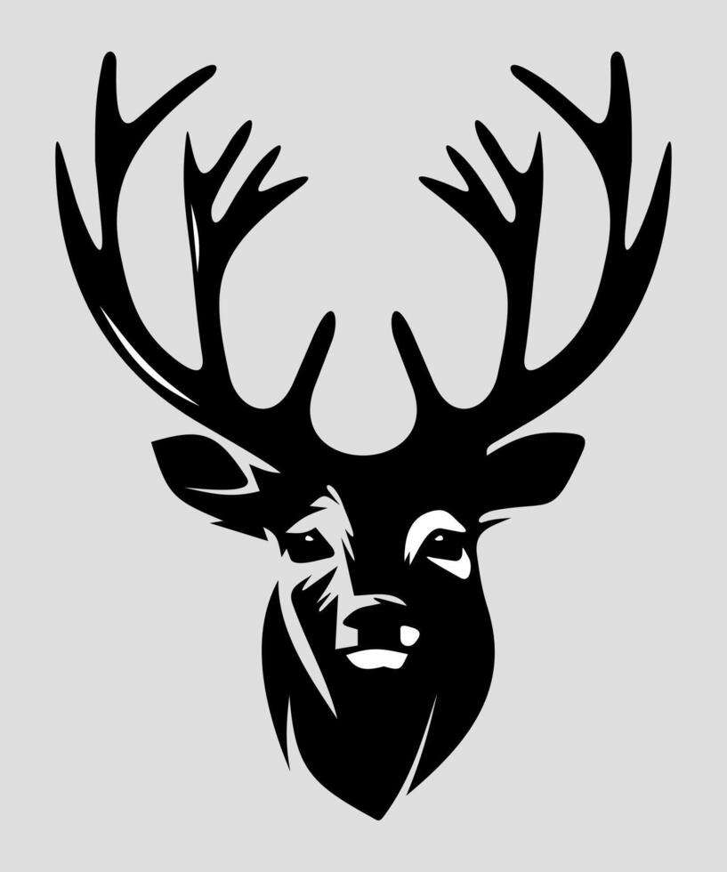 black and white icon of deer head with antlers isolated on white background vector