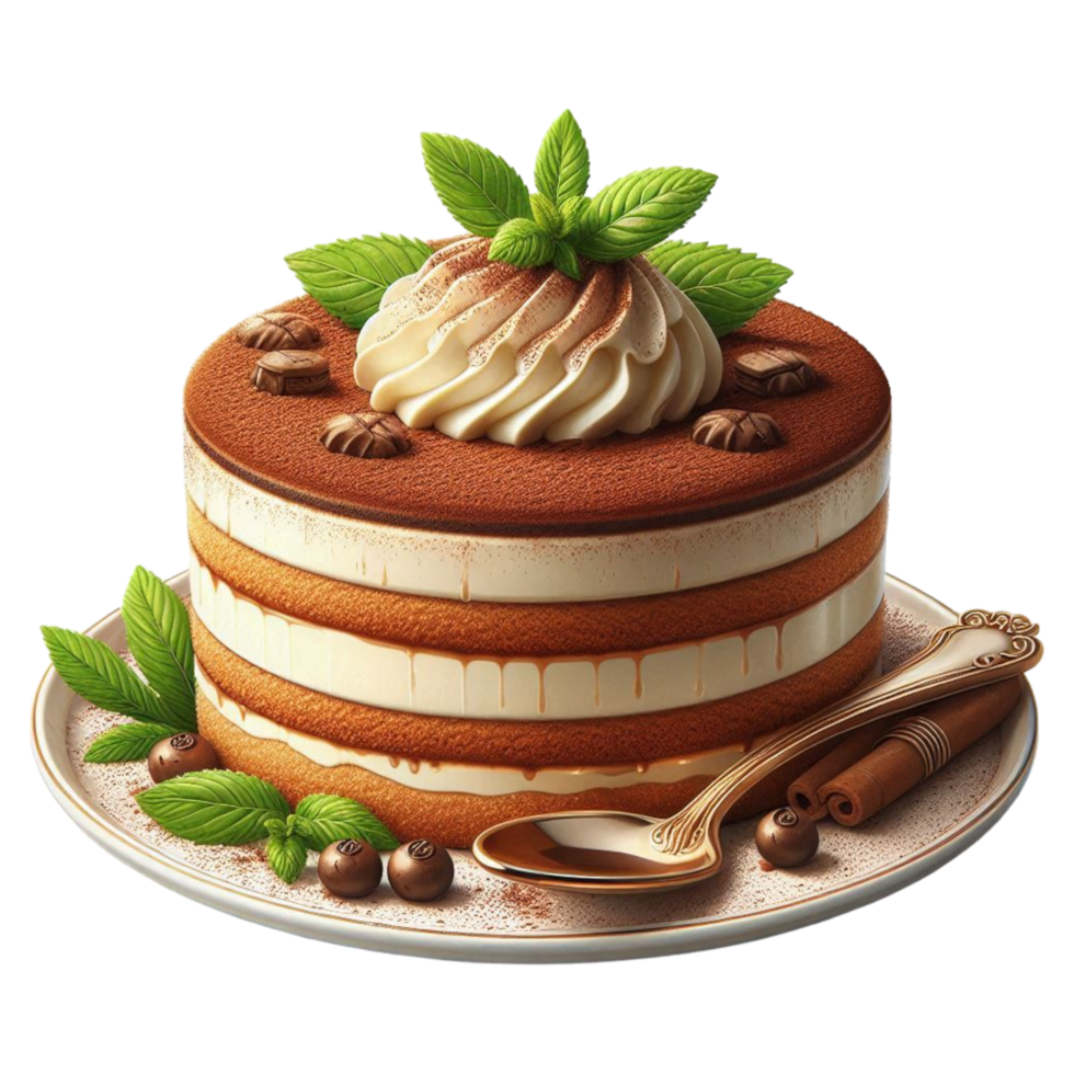Layered Tiramisu Cake with Cocoa and Nuts png