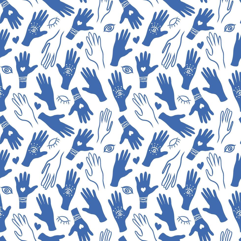 Palms seamless pattern, hands, magic pattern vector