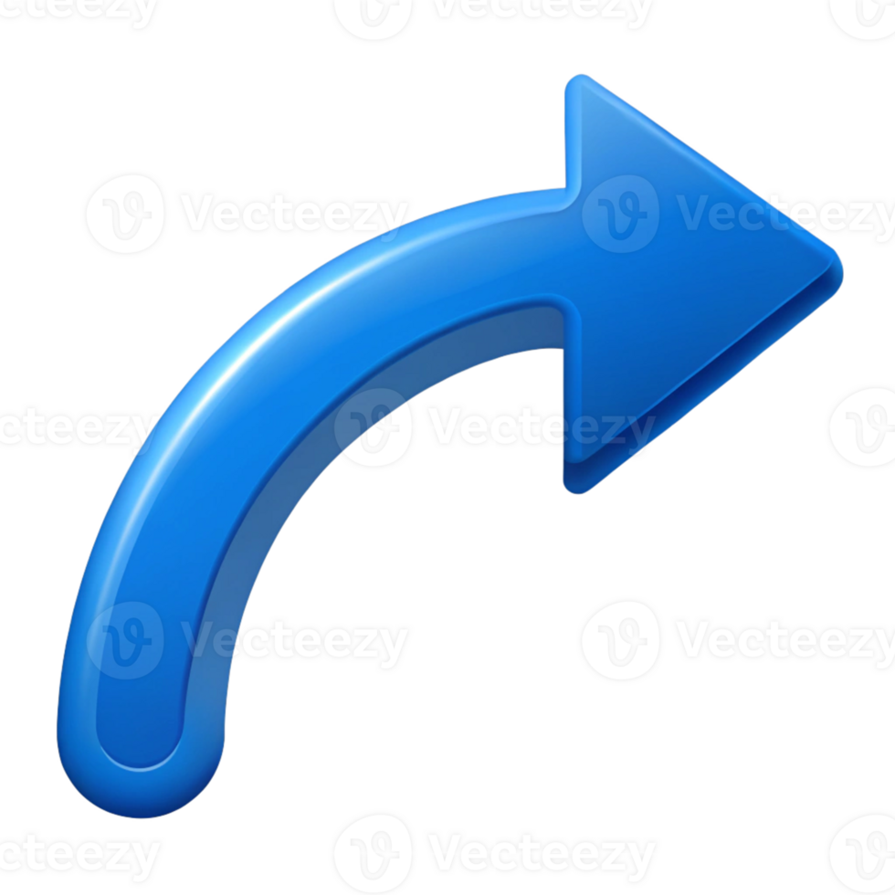 3D Blue Curved Arrow Icon Against a Transparent Background png