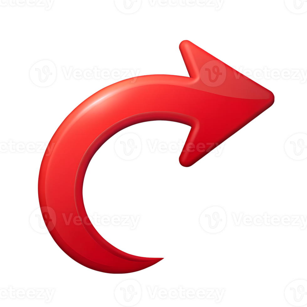 Red curved arrow pointing right, graphic design element. png