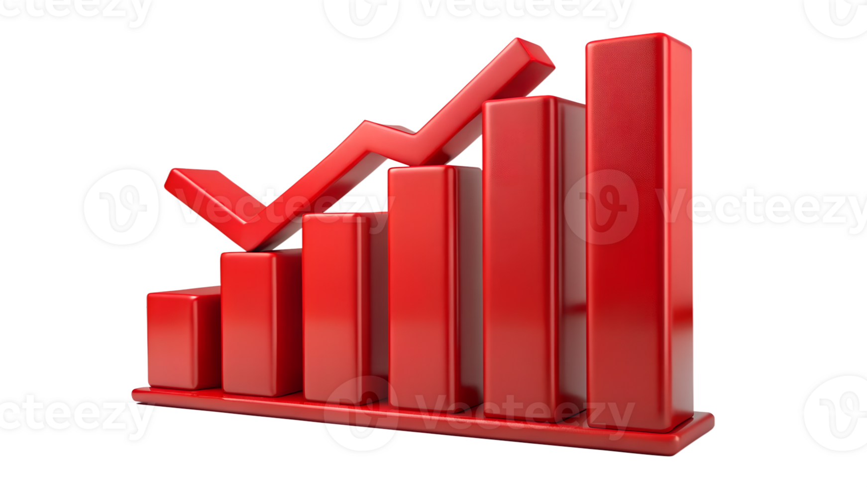 3D bar graph with increasing red bars illustrates a positive growth trend. png