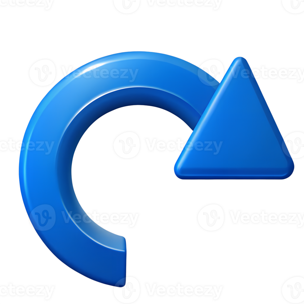 A vibrant, 3D rendered, blue curved arrow pointing to the right png