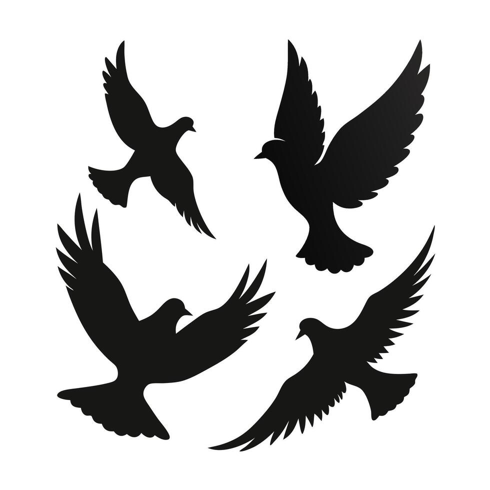 illustration of a pigeon silhouette set vector
