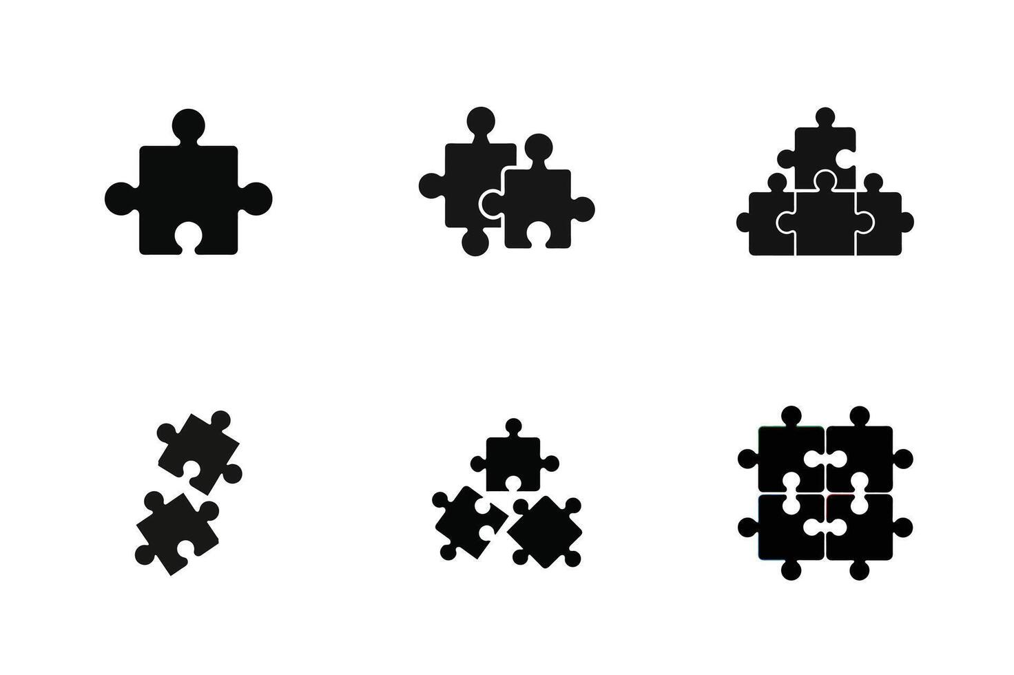 Simple pieces Puzzle black icon set. jigsaw puzzle pieces silhouette. vector