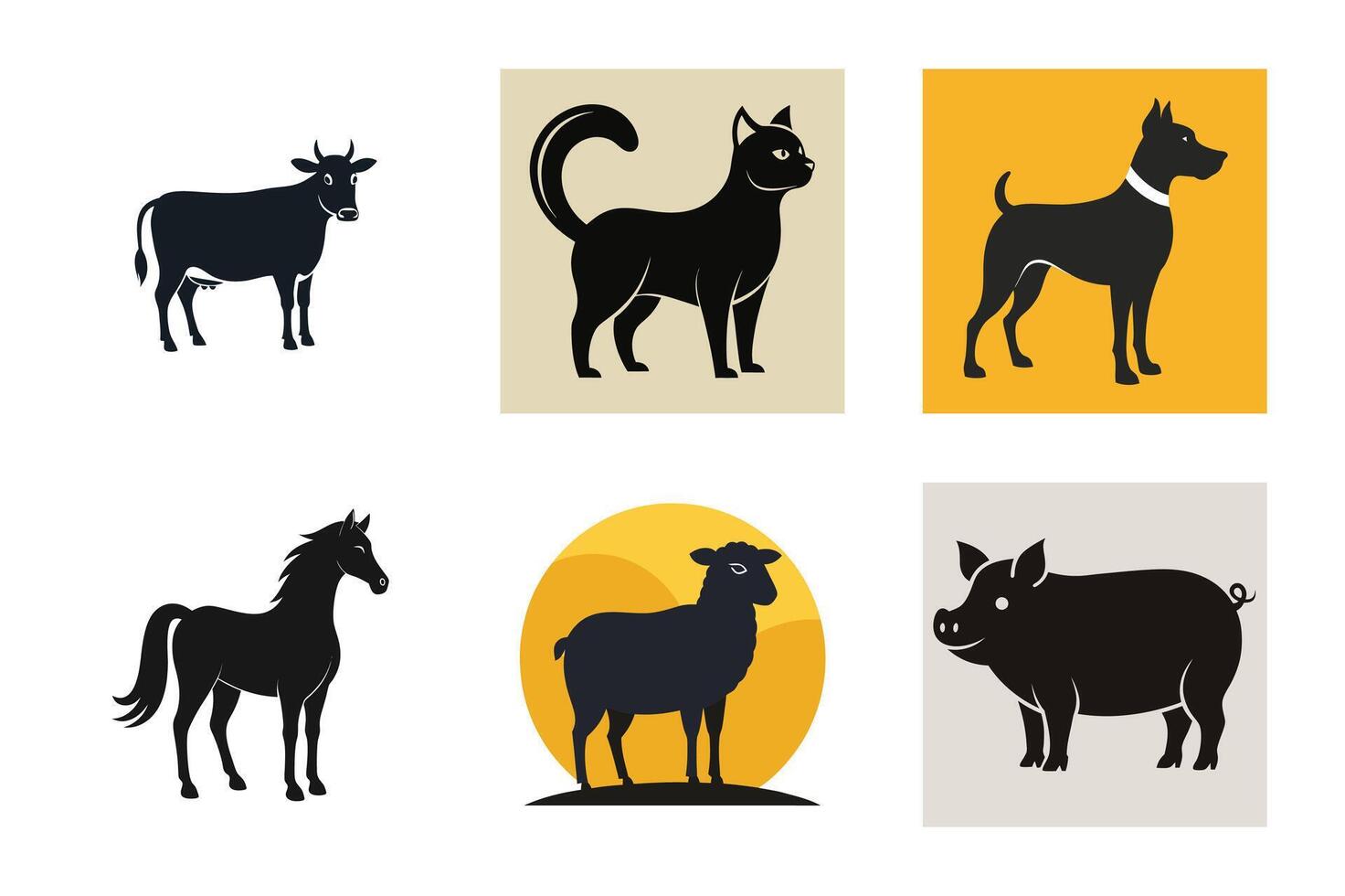 domestic animal bundle silhouette vector