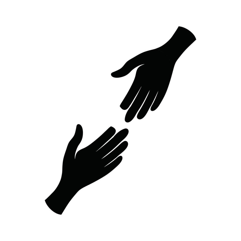 helping hand reaches out to the other hand. cartoon illustration. Black silhouettes isolated on white background. vector