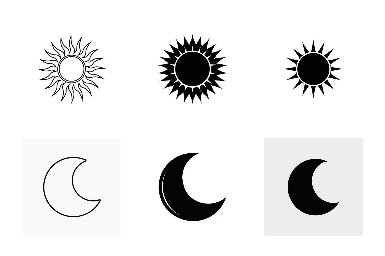 Sun and moon icons set. Dark and light mode symbol vector