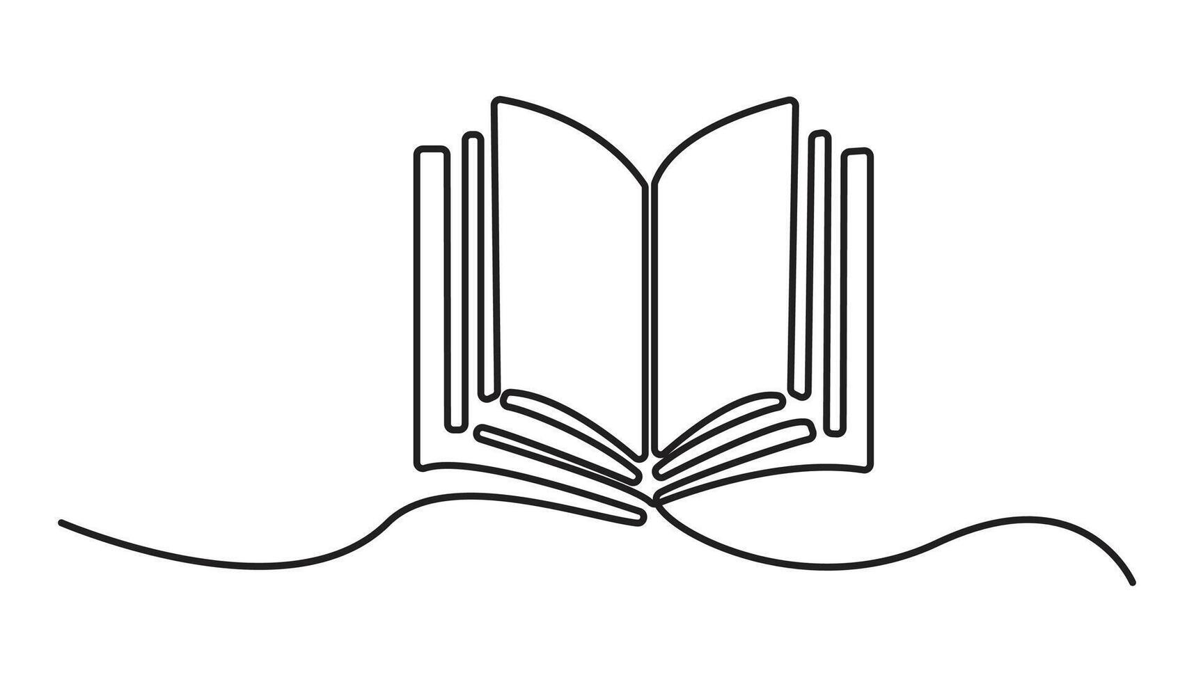 One line drawing of opened book isolated on white background. Continuous one line drawing of open book vector