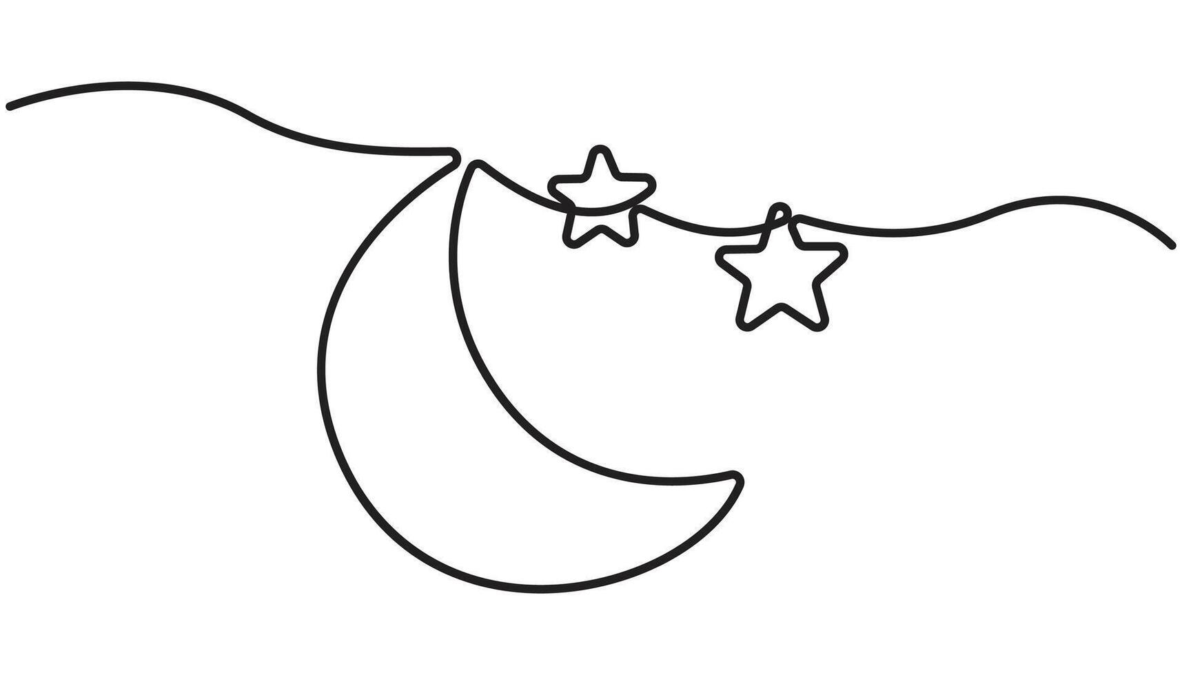 Continuous one line drawing of Moon and star outline illustration vector