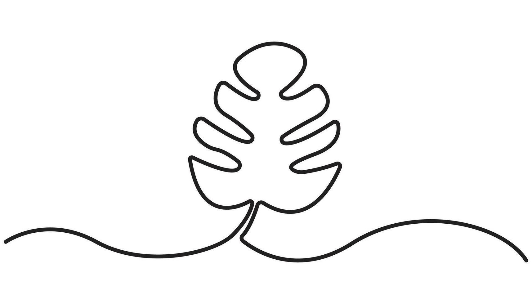 Continuous one line drawing of monstera plant in the pot. Philodendron Monstera plant in single line illustration simple vector
