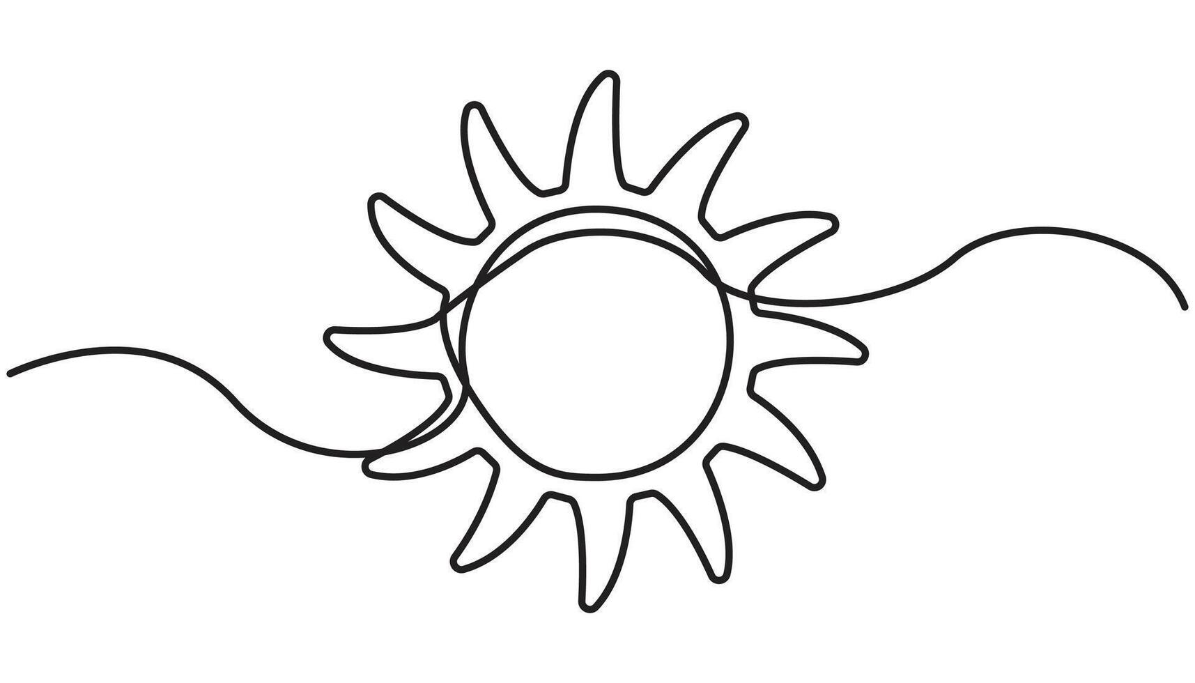 Continuous line sun art. Single line sketch sunny summer travel concept. Icon hot bright sky minimalist vector