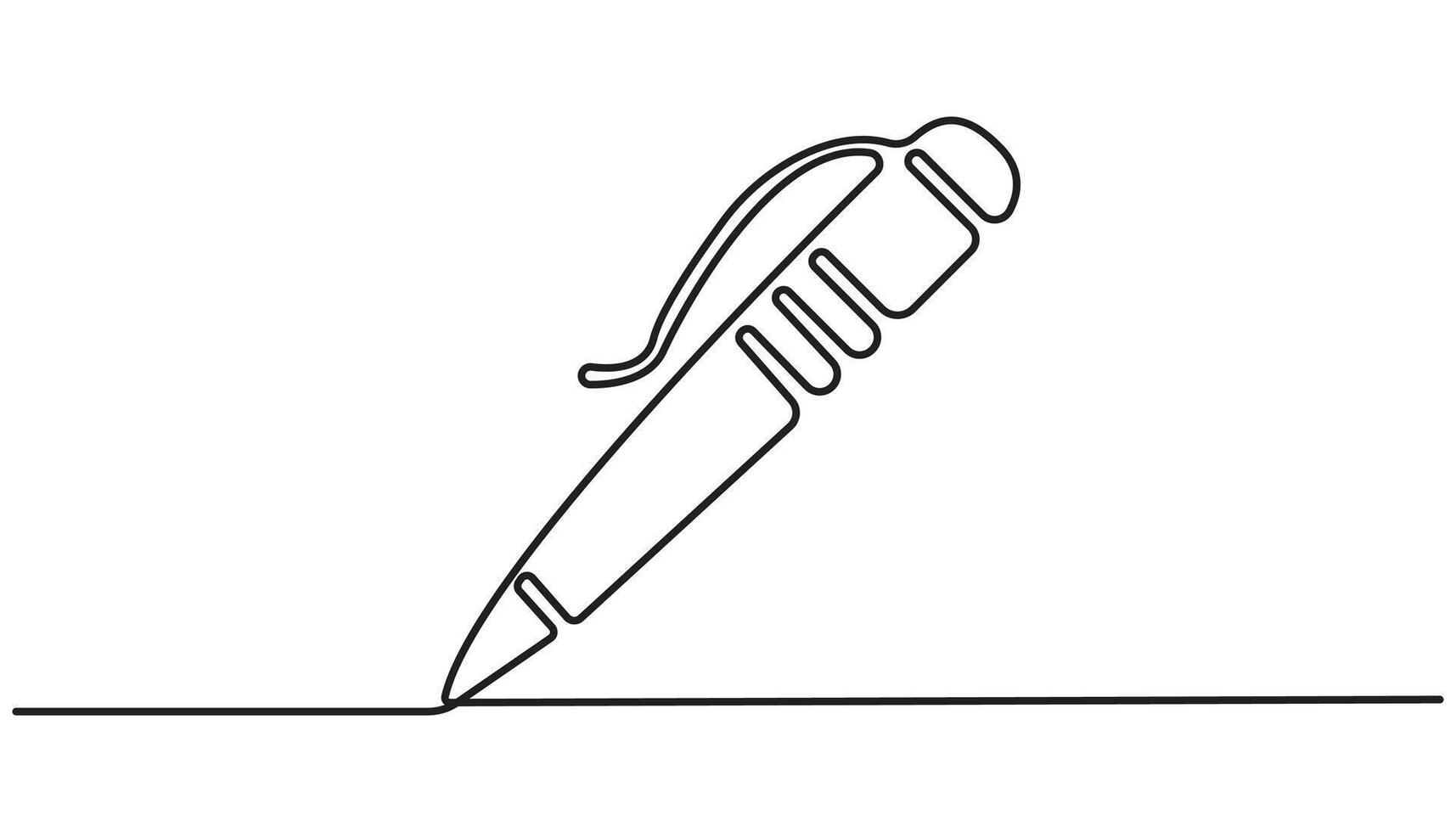 One continuous line drawing of pen writing wave thin stroke. study and education concept in simple linear style vector