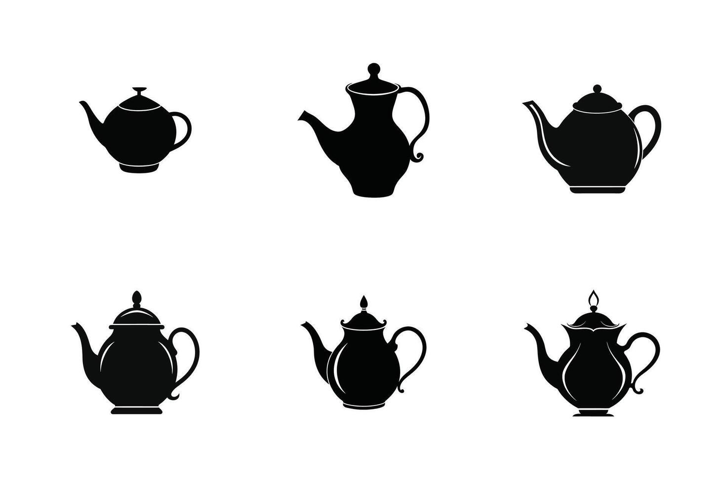Kettle teapot silhouette set design big pack of illustration and icon vector
