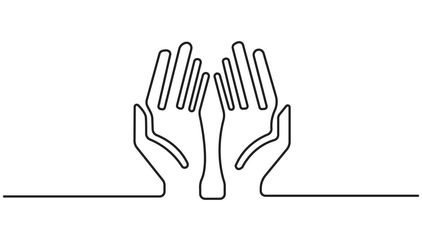 Praying hands one continuous line illustration isolated on transparent background. Religion, Christianity. vector