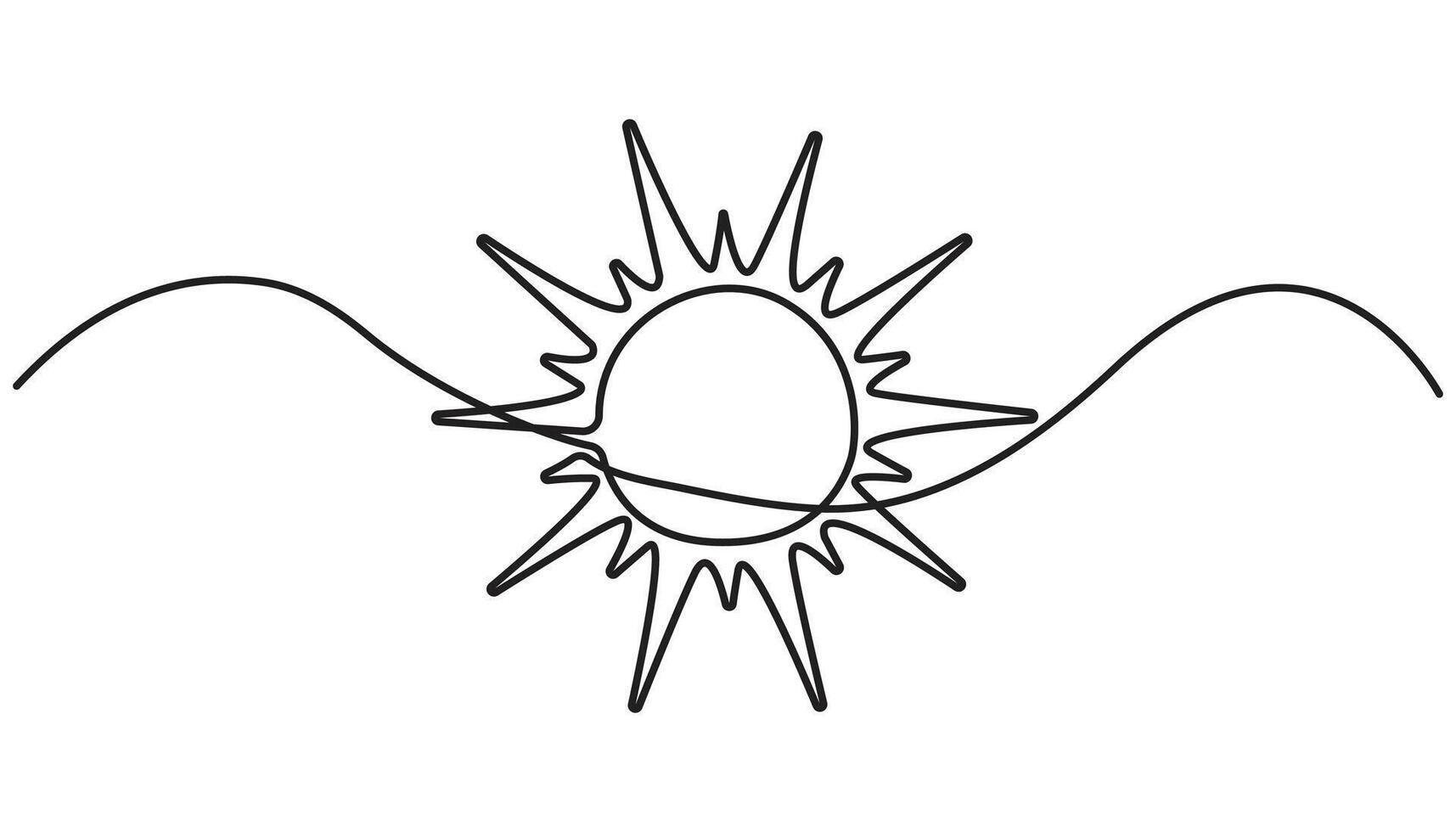 Continuous one single minimal line drawing sun flat vector
