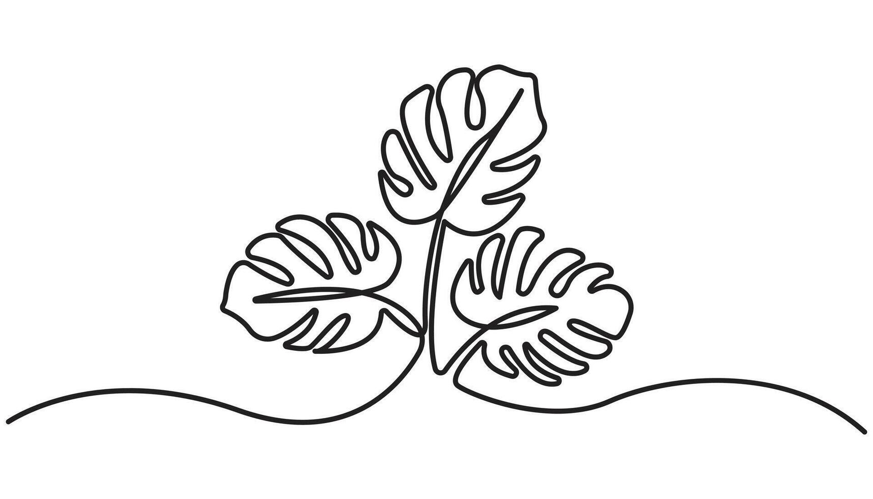 simple Continuous one line drawing of monstera plant in the pot. Philodendron Monstera plant in single line illustration vector