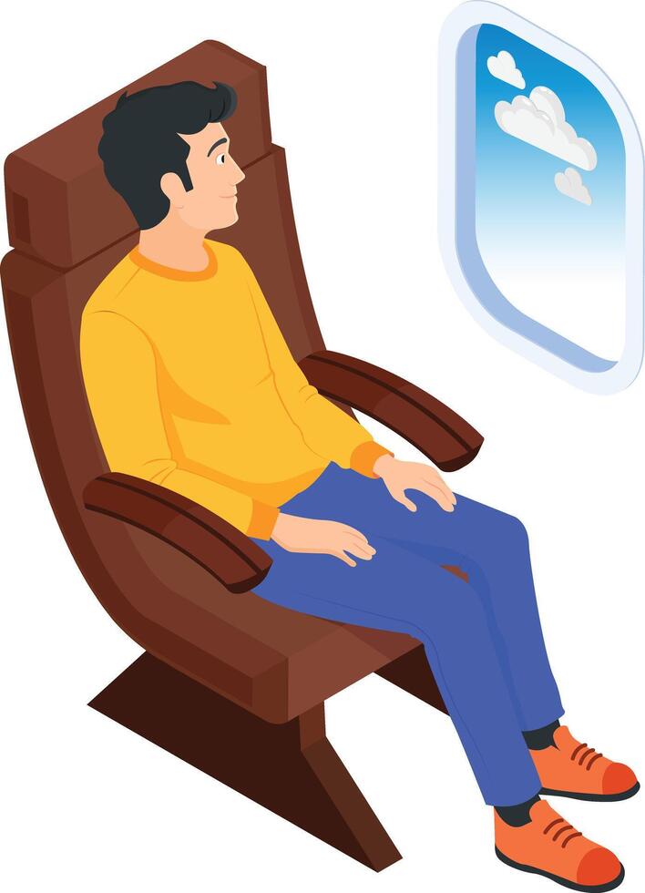 Man Sitting by Airplane Window vector